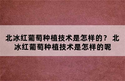 北冰红葡萄种植技术是怎样的？ 北冰红葡萄种植技术是怎样的呢